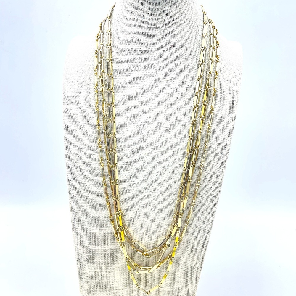 Vintage Gold Tone Layered Chain Necklace Multi Strand Statement Jewelry